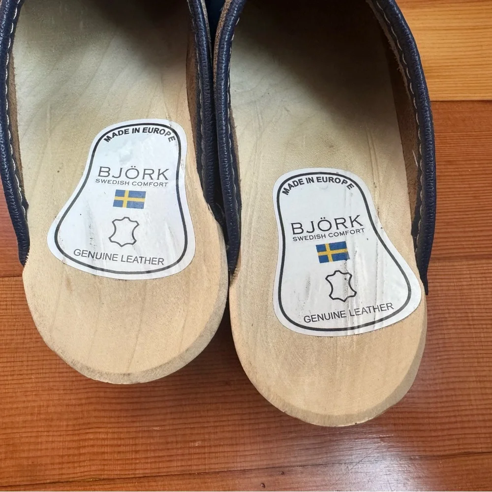 Wooden Blue Leather Clogs - Picture 5 of 5